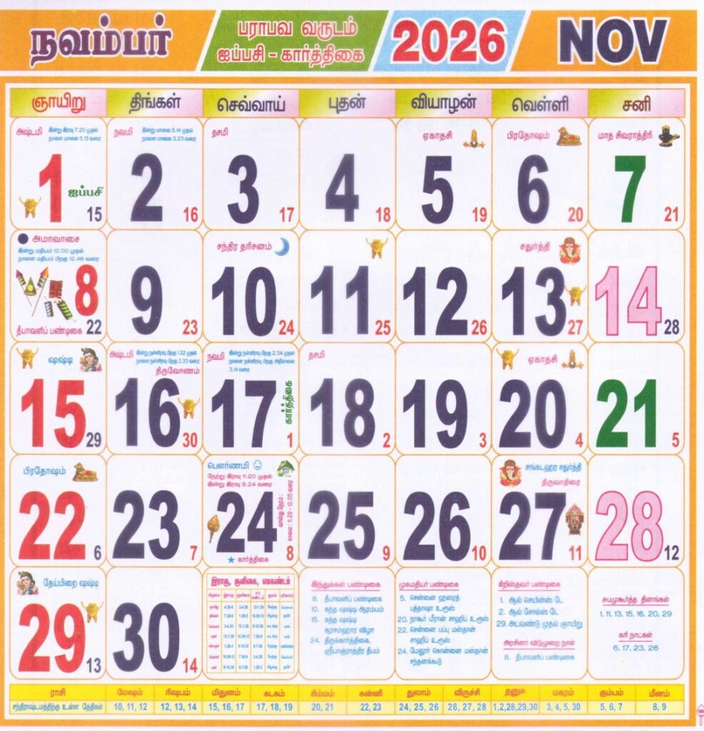Tamil Calendar November 2026
