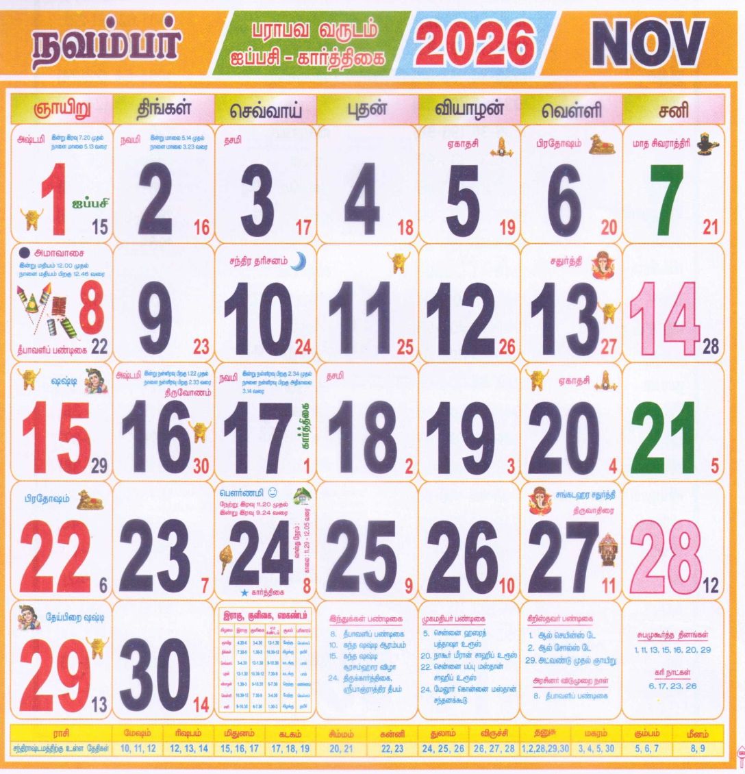 Tamil Calendar November 2026