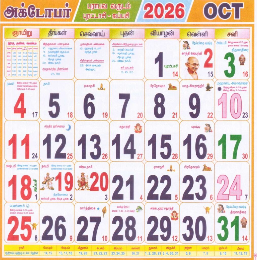 Tamil Calendar October 2026